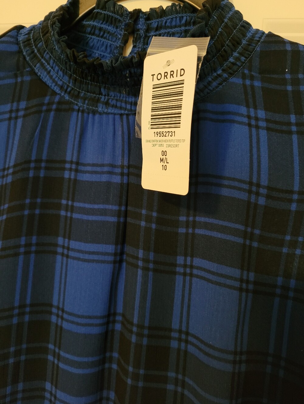 torrid Blue and Black Plaid Rufffled Top Blouse.   M/L  NWT! - Picture 4 of 12
